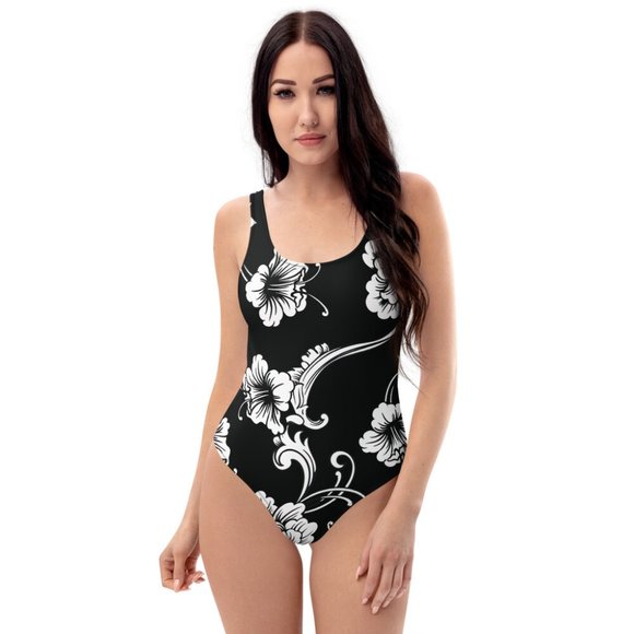 Noir Flowers women's Over-all One Piece Swimsuit (Customizable) - Picture 6 of 6